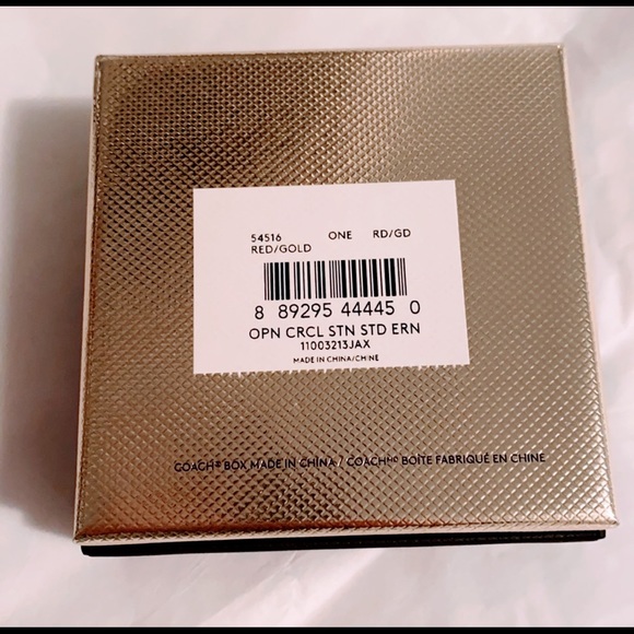 Coach Open Circle Red Stone Strand Earrings Boxed; Size:ONE SIZE; Color:Red/Gold - Picture 3 of 11